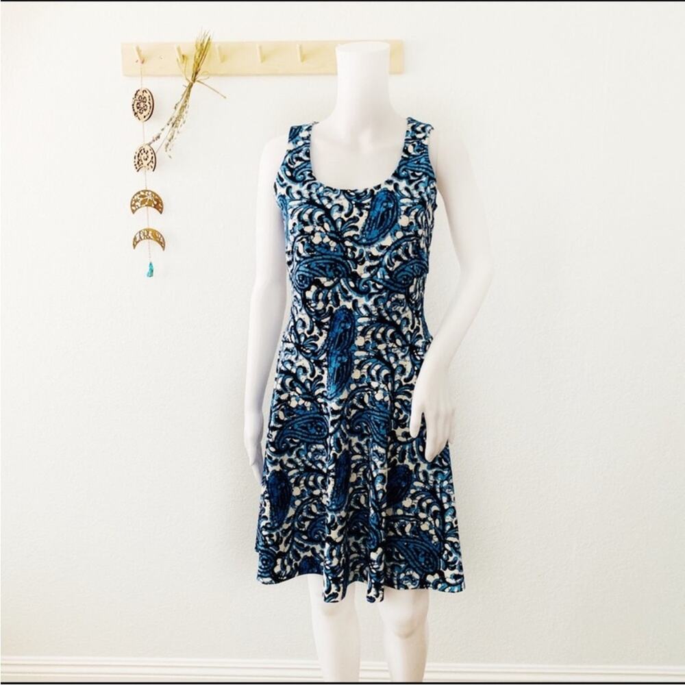 MICHAEL by Michael Kors Abstract‎ Print A Line Dress Blue Cream Size 2